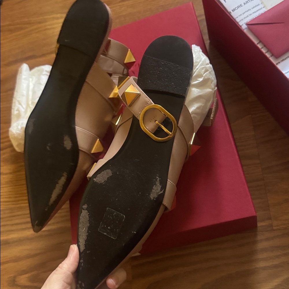 Valentino Nude Flats with Roman Gold Studs - Picture 2 of 5